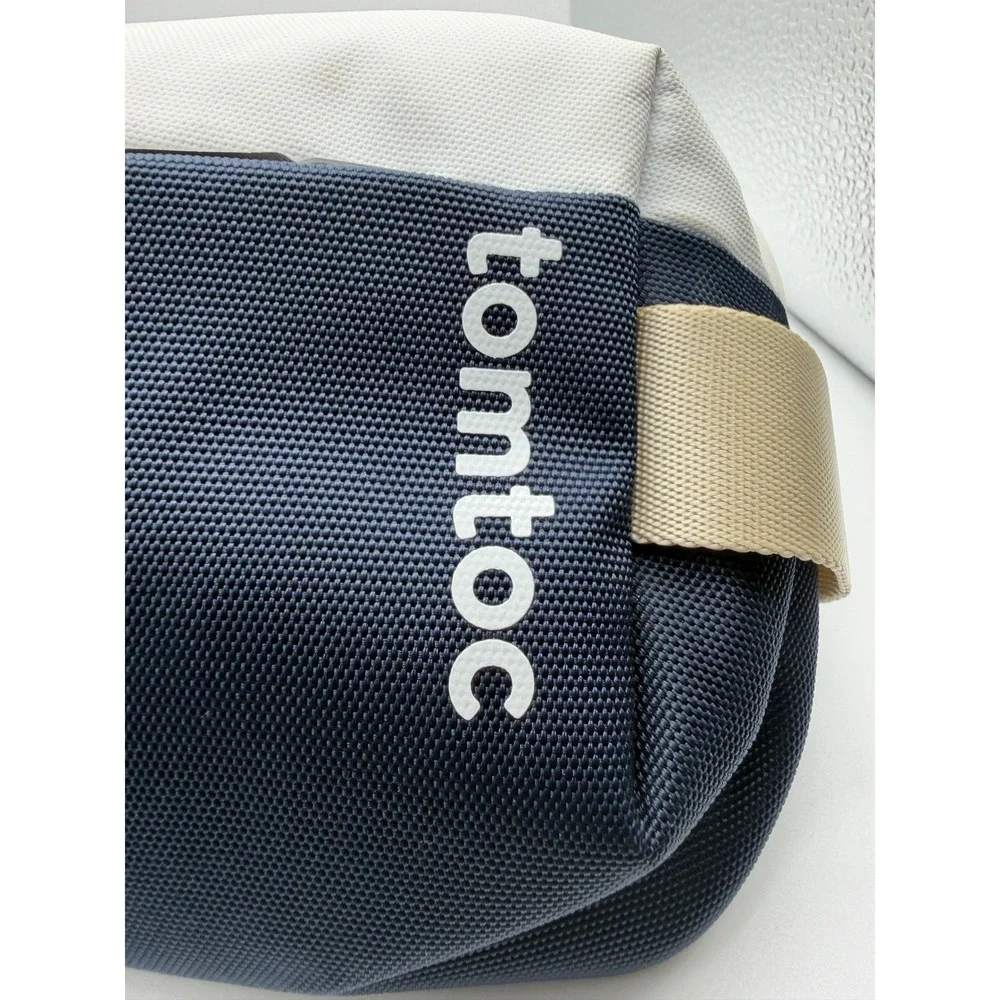 tomtoc Compact Sling Bag EDC Travel Crossbody Polyester Navy White Tan Men OS